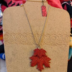 NWT Retired & Rare Betsy Johnson Red Maple Leaf Pendant Necklace glitz